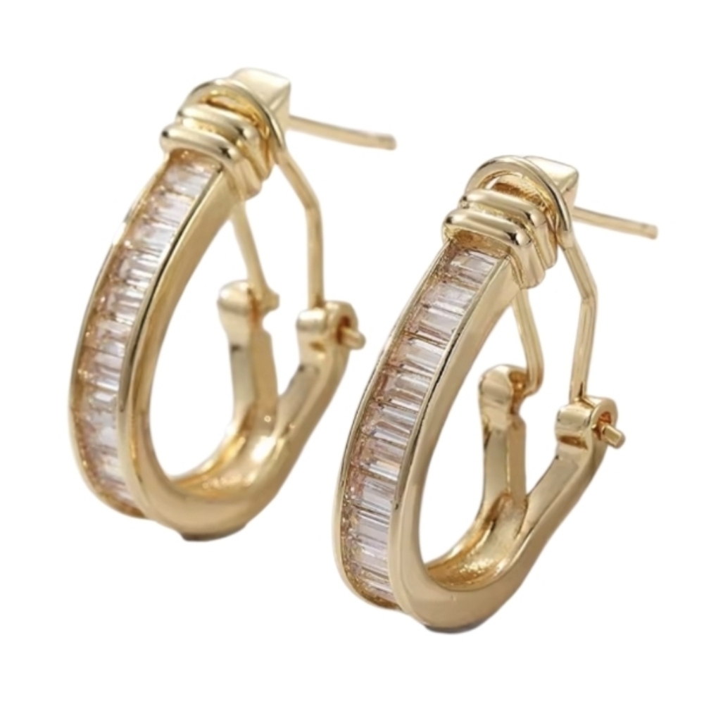 Baguette CZ Gold Hoop Earrings | NWOT